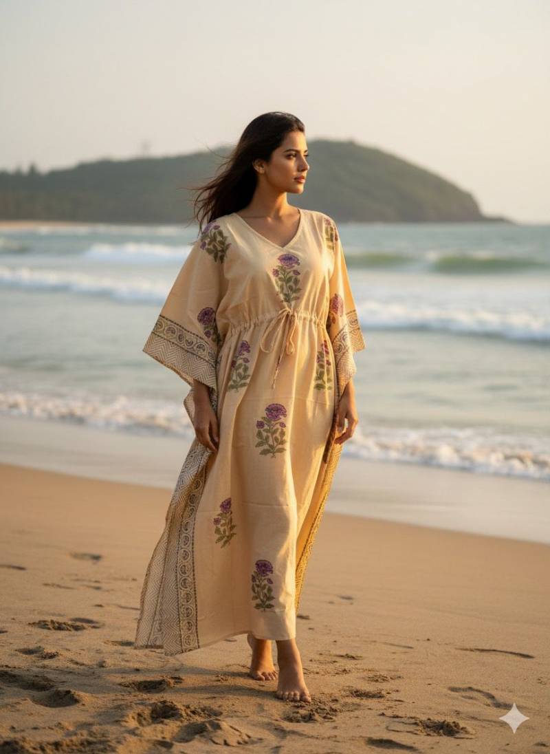 Naisha K 428 Cotton Slub Hand Block Print Kaftan Collection