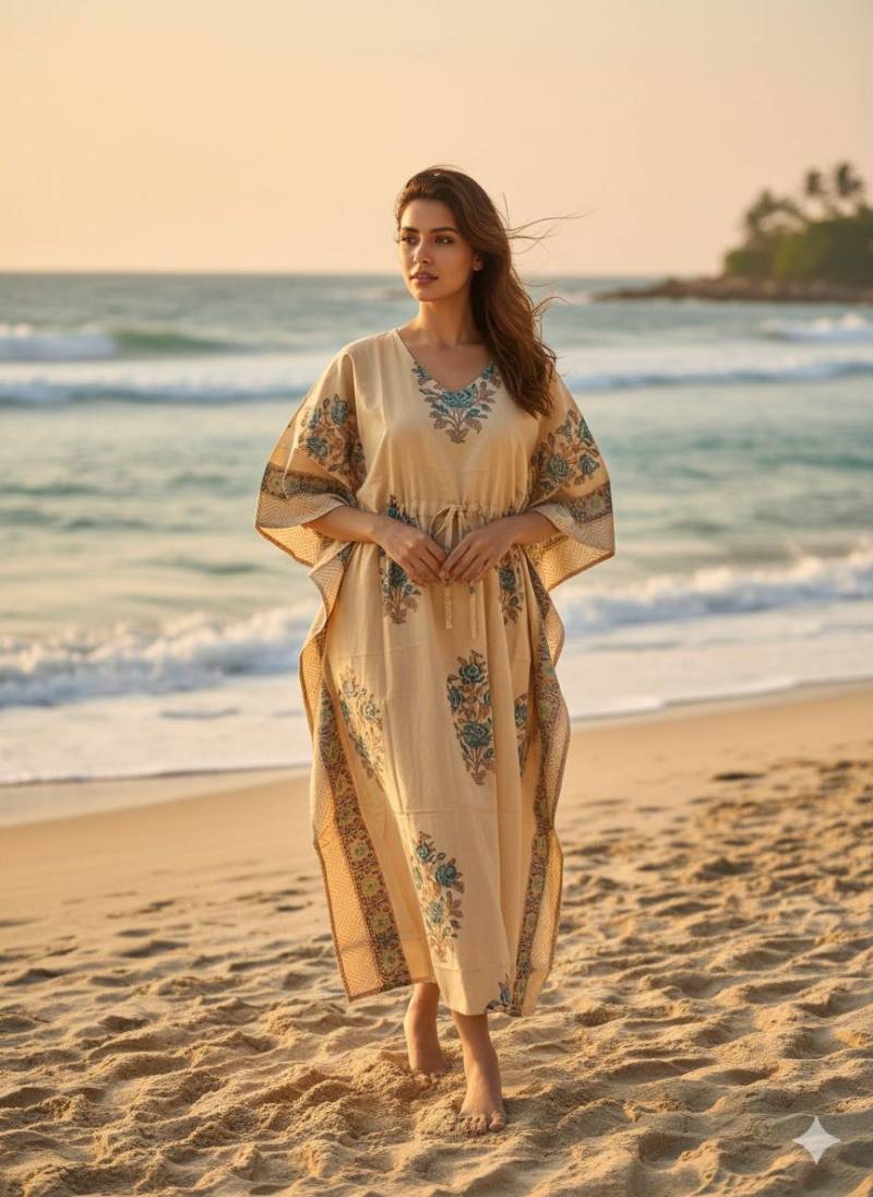 Naisha K 428 Cotton Slub Hand Block Print Kaftan Collection