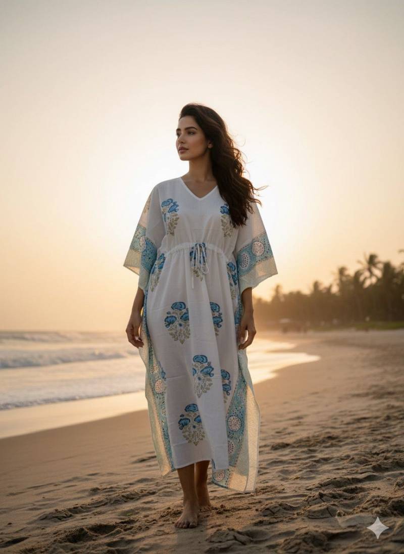 Naisha K 428 Cotton Slub Hand Block Print Kaftan Collection