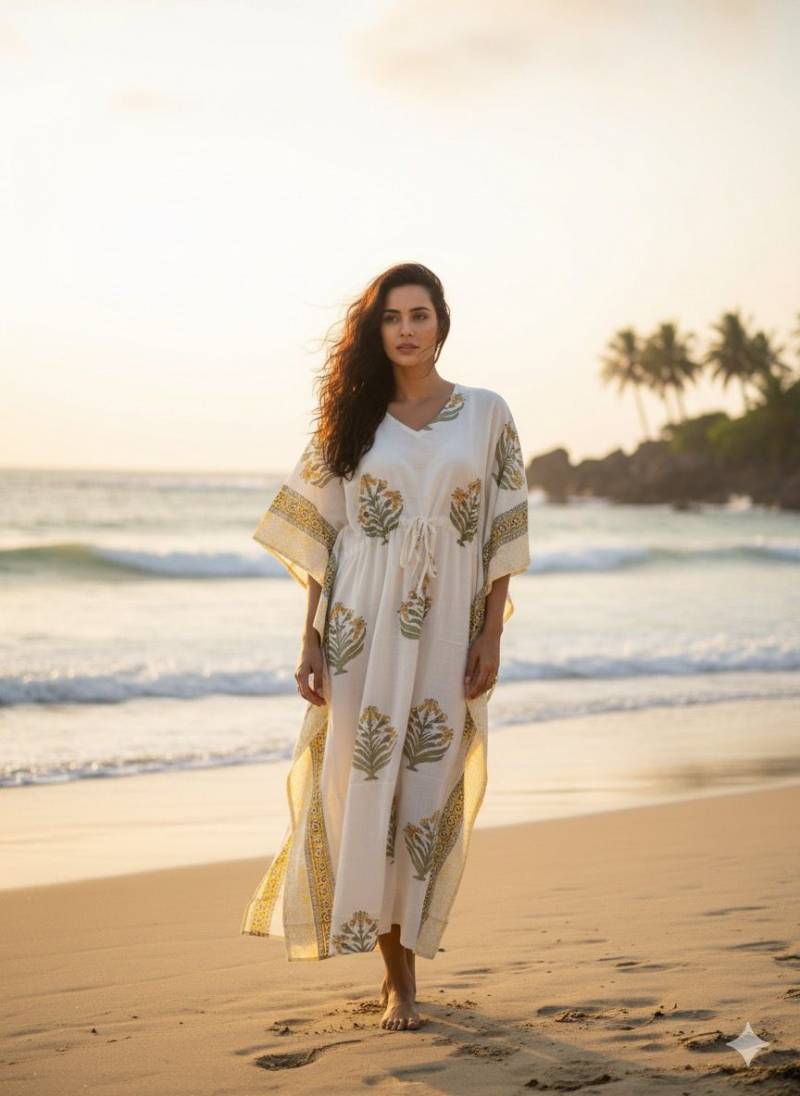 Naisha K 428 Cotton Slub Hand Block Print Kaftan Collection