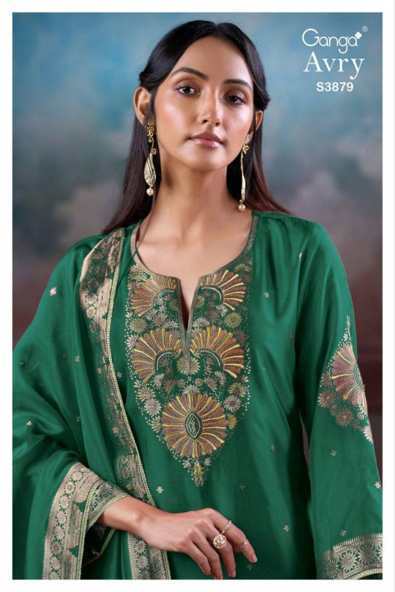 Ganga Avry 3879 Viscose Silk Jacquard Embroidery Work Salwar Kameez