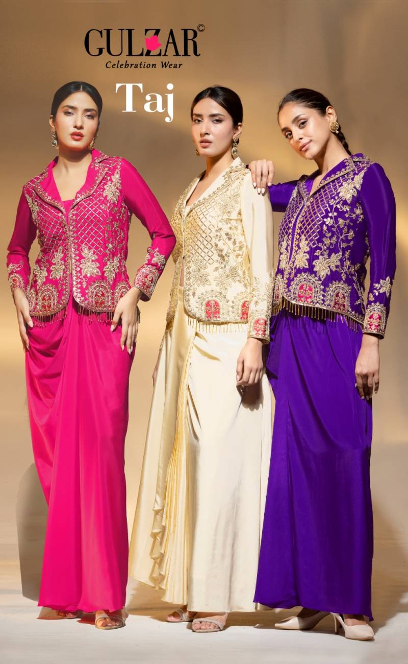 Gulzar Taj Crepe Beautiful Beads Work Designer Top And Bottom Collection