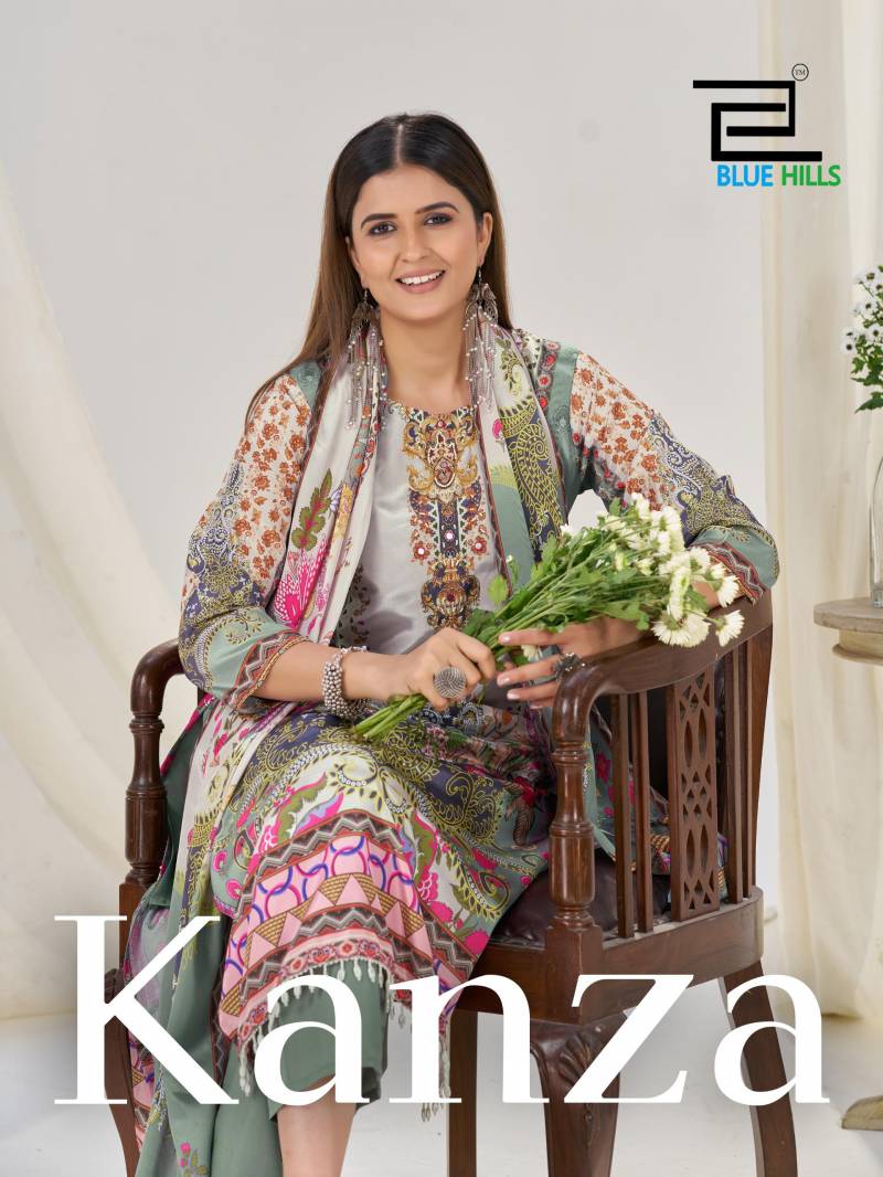 Blue Hills Kanza Poly Crape Silk Digital Print Top Bottom And Dupatta
