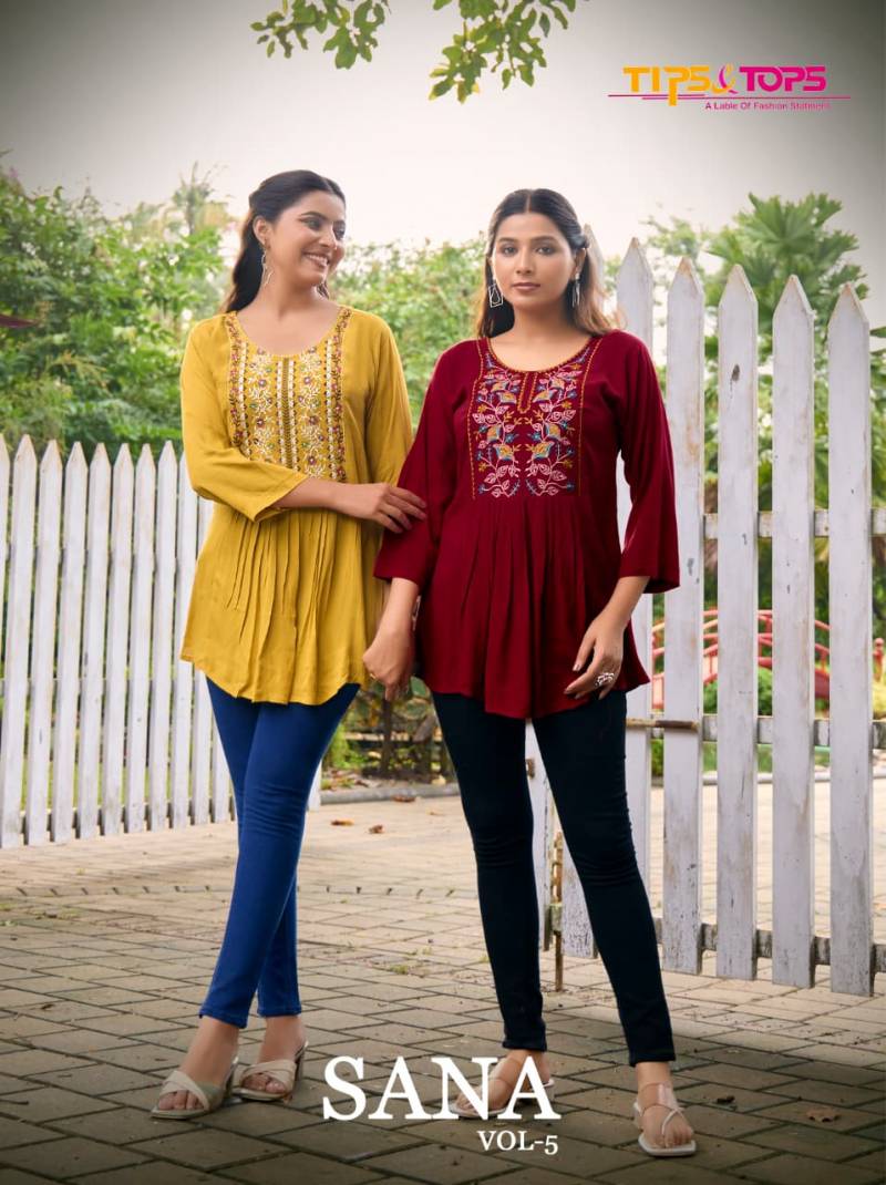 Tips And Tops Sana Vol 5 Rayon Wrinkle Embroidery Top Collection