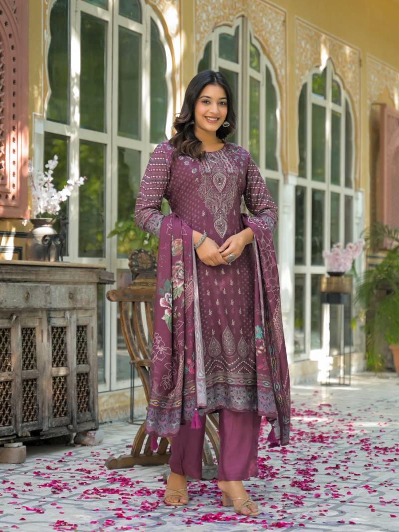 Label Khoj Sagaai Vol 2 Viscose Maslin Handwork Kurti Pant And Dupatta