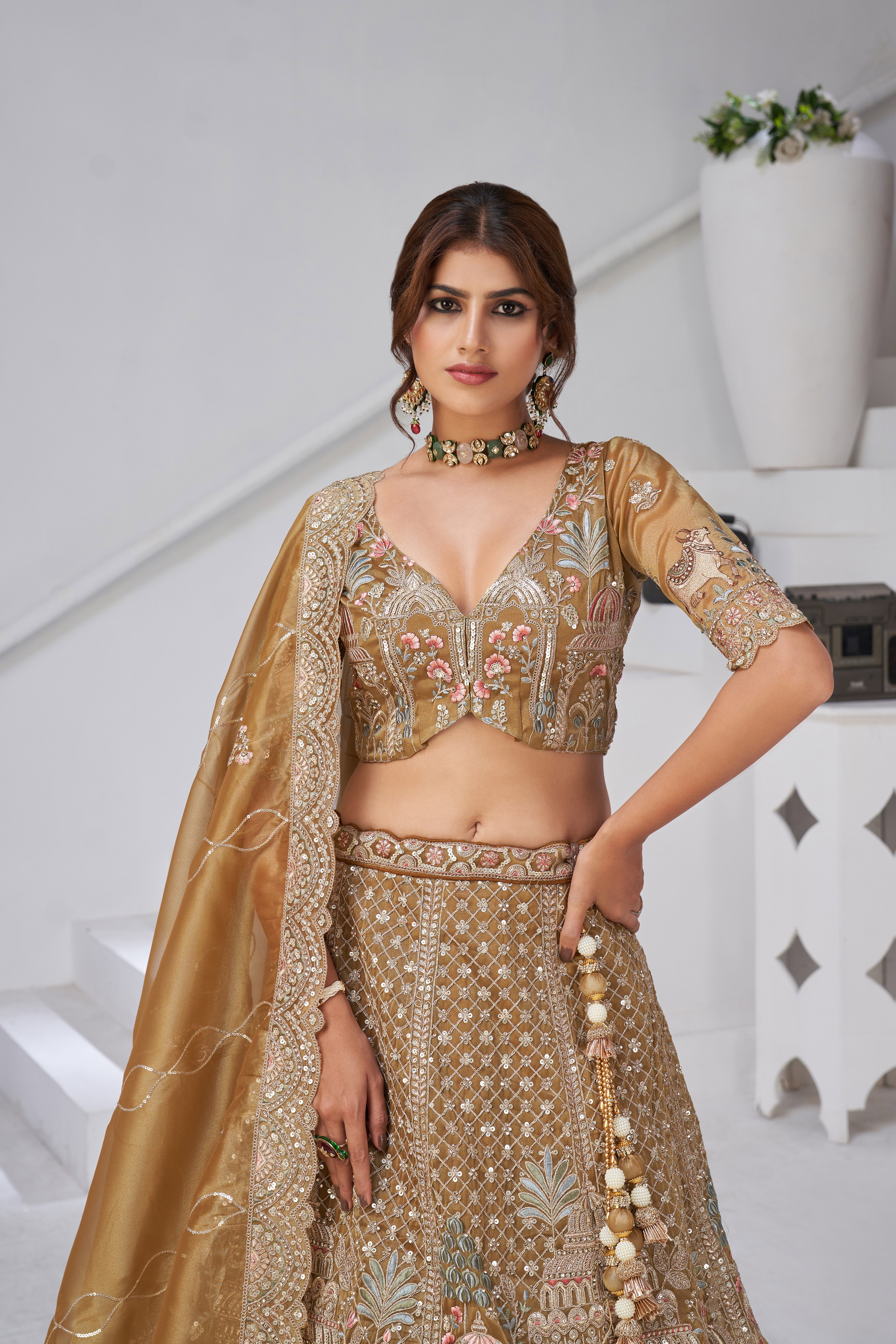 Kesar KF 2156 Mehendi Organza Tissue Heavy Hand Work Bridal Lehenga
