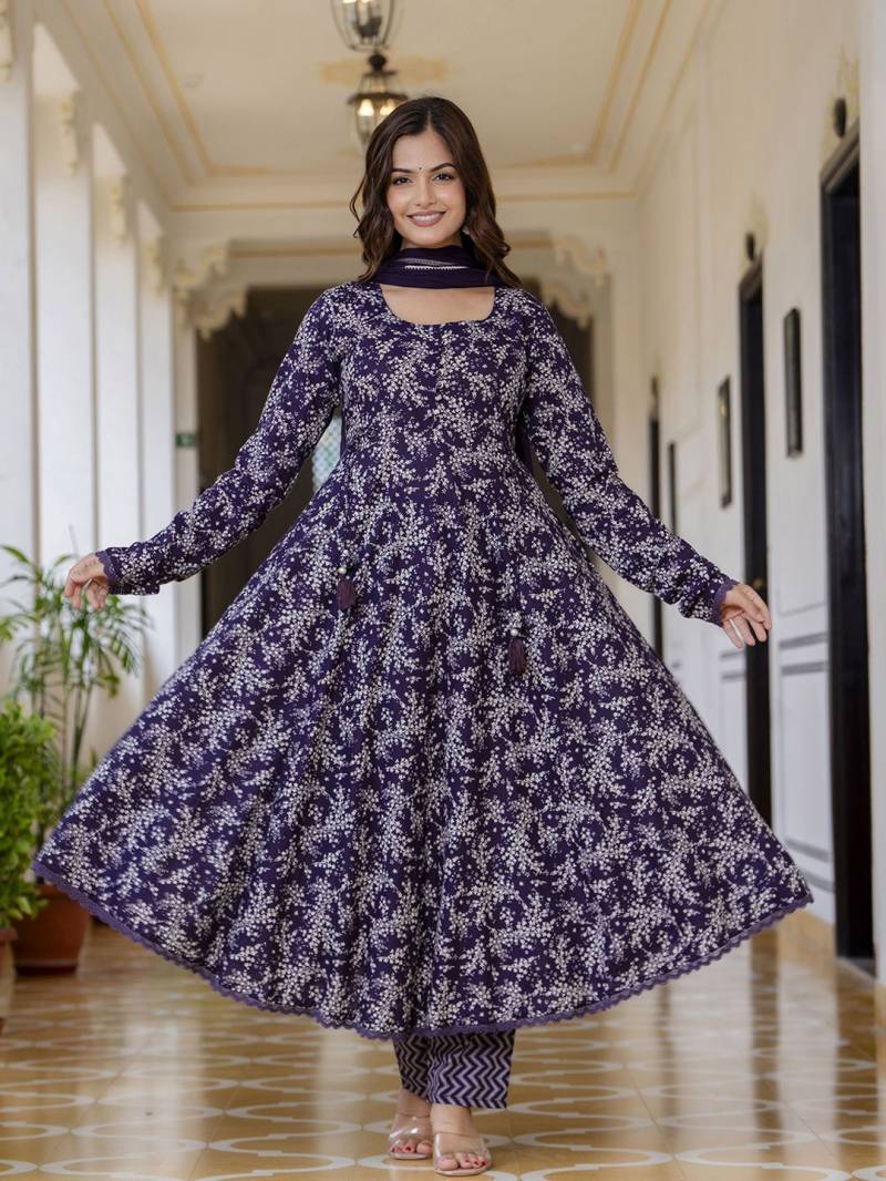 Dhruvi 375 Viscose Printed Long Kurti With Bottom Dupatta