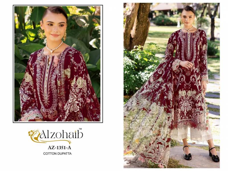 Alzohaib Humaira Vol 1 Chiffon Dupatta Cotton Work Pakistani Salwar Suits