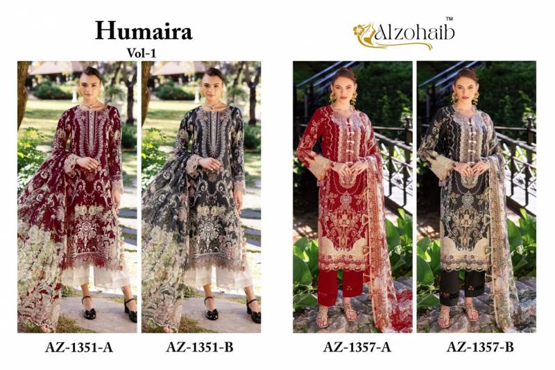 Alzohaib Humaira Vol 1 Chiffon Dupatta Cotton Work Pakistani Salwar Suits