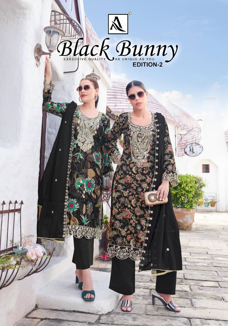 Alok Black Bunny Edition 2 Viscose Rayon Embroidery Dress Material