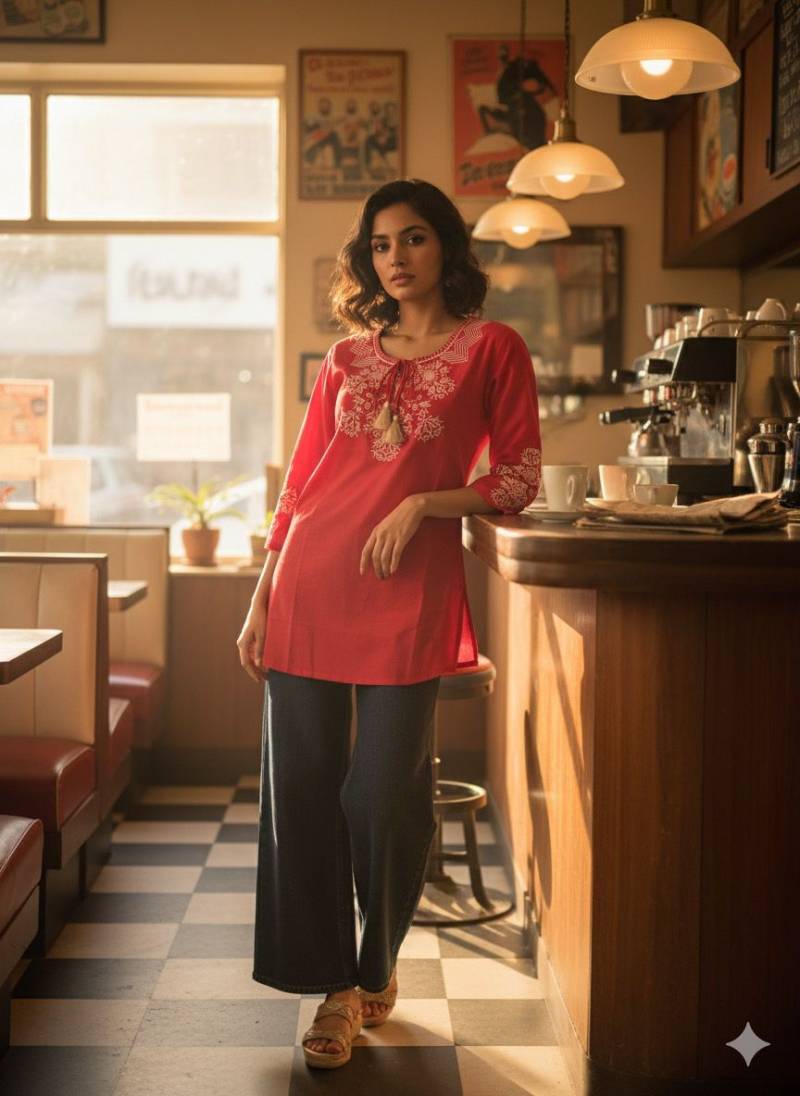 Naisha K 433 Cotton Embroidered Stylish Casual Wear Short Top