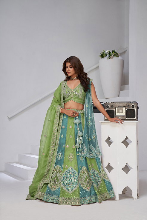 Kesar KF 2170 Green Georgette Tissue Heavy Hand Work Lehenga Choli With Double Dupatta