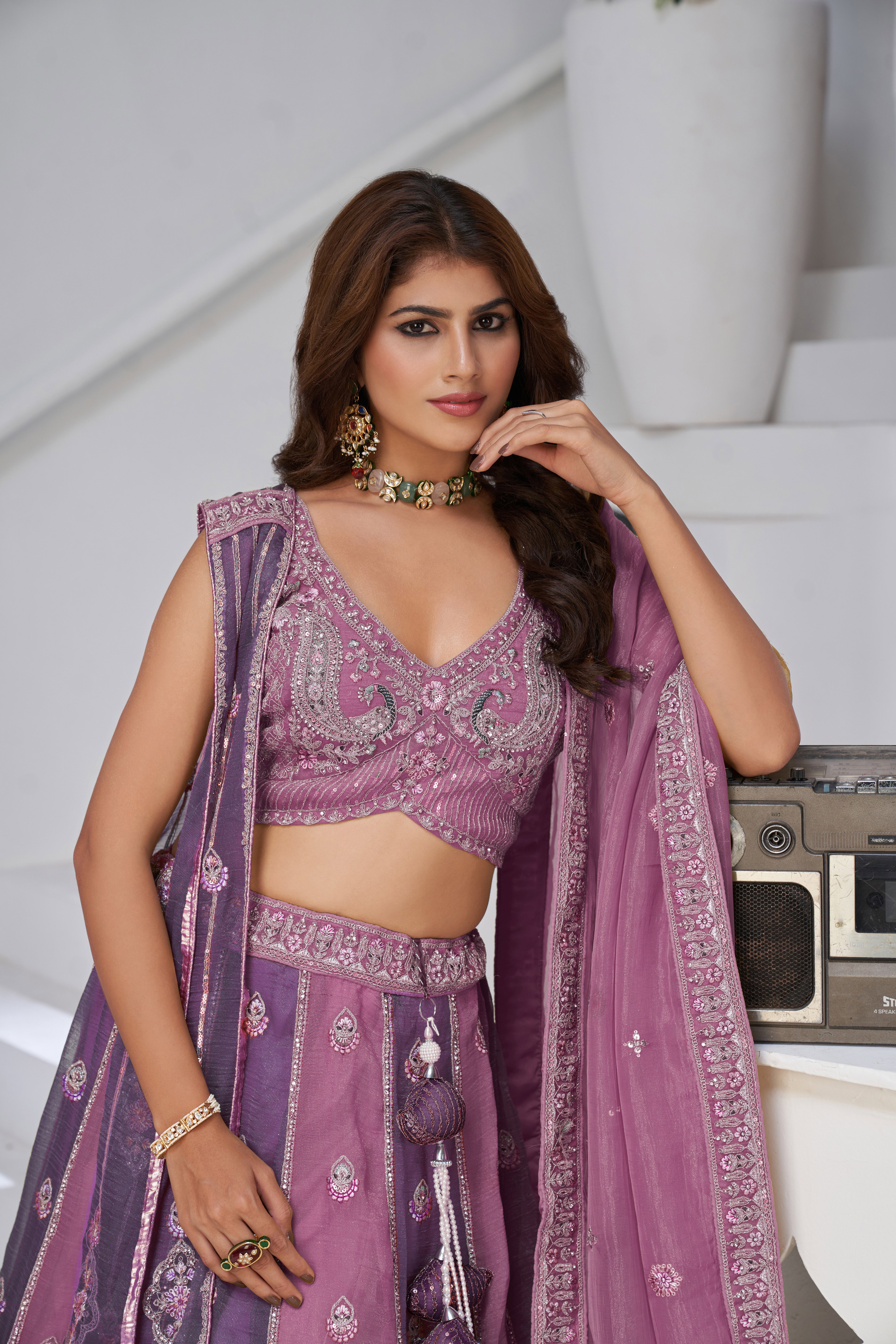 Kesar KF 2170 Purple Georgette Tissue Heavy Hand Work Lehenga Choli With Double Dupatta