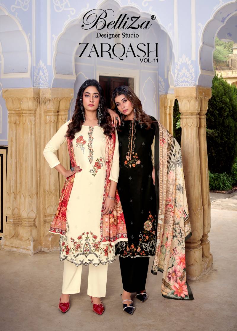 Belliza Zarqash Vol 11 Jam Embroidery Work Designer Dress Material