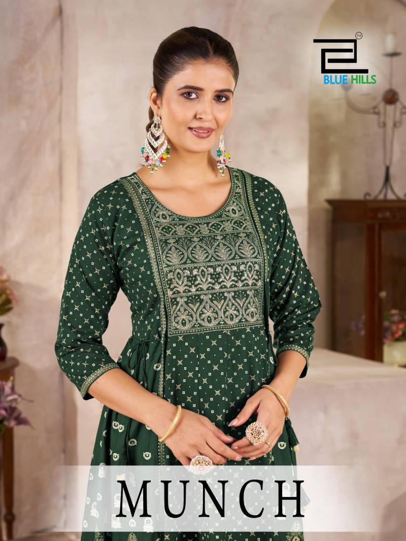 Blue Hills Munch Rayon Anarkali Embroidery Casual Wear Gown Collection