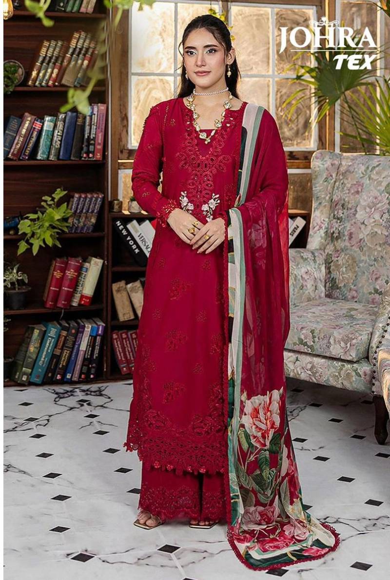 Johra Tex 184 Cambric Cotton Embroidery Pakistani Salwar Suits