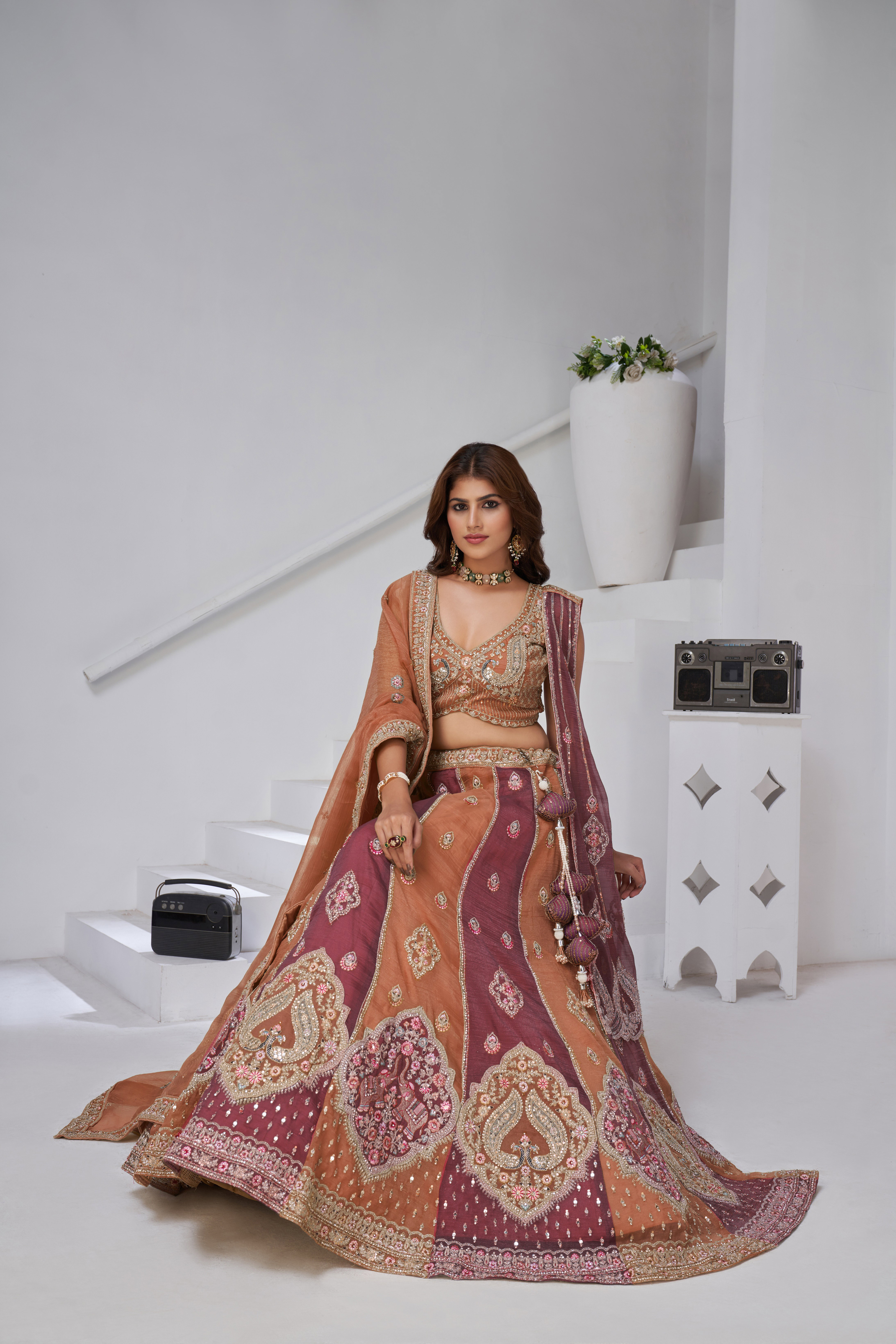 Kesar KF 2170 Rust Georgette Tissue Heavy Hand Work Lehenga Choli With Double Dupatta