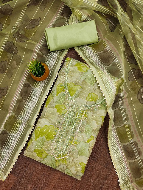 Navya Suit 156 Party Wear Unstitched handworked Organza Silk top with Bottom and Dupatta Suit
