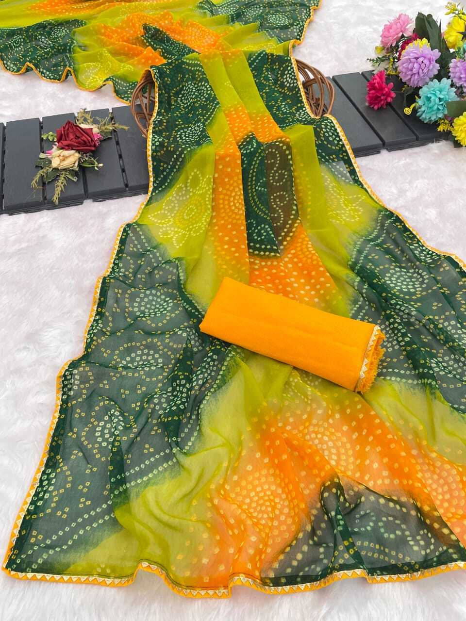 Mahek 202 Casual Wear Bandhani Printed Georgette Saree with Un Stitched Blouse