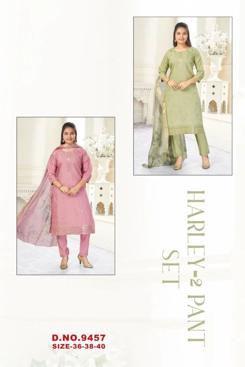 Harley Vol 2 Pant Set Roman Shimmer Kurti And Bottom Dupatta