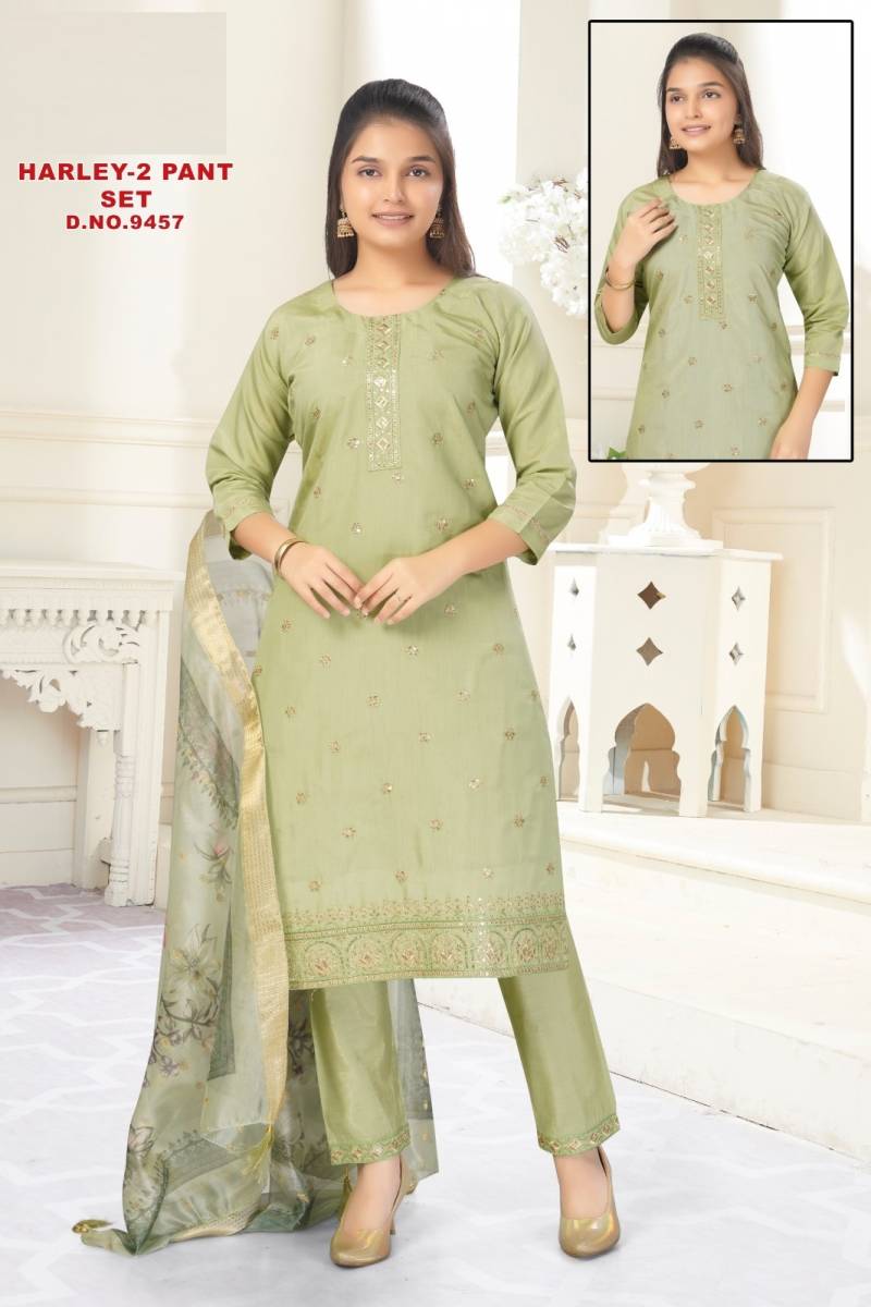 Harley Vol 2 Pant Set Roman Shimmer Kurti And Bottom Dupatta