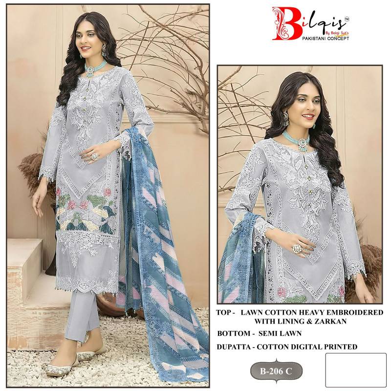 Bilqis B 206 A To D Cambric Lawn Cotton Pakistani Salwar Kameez