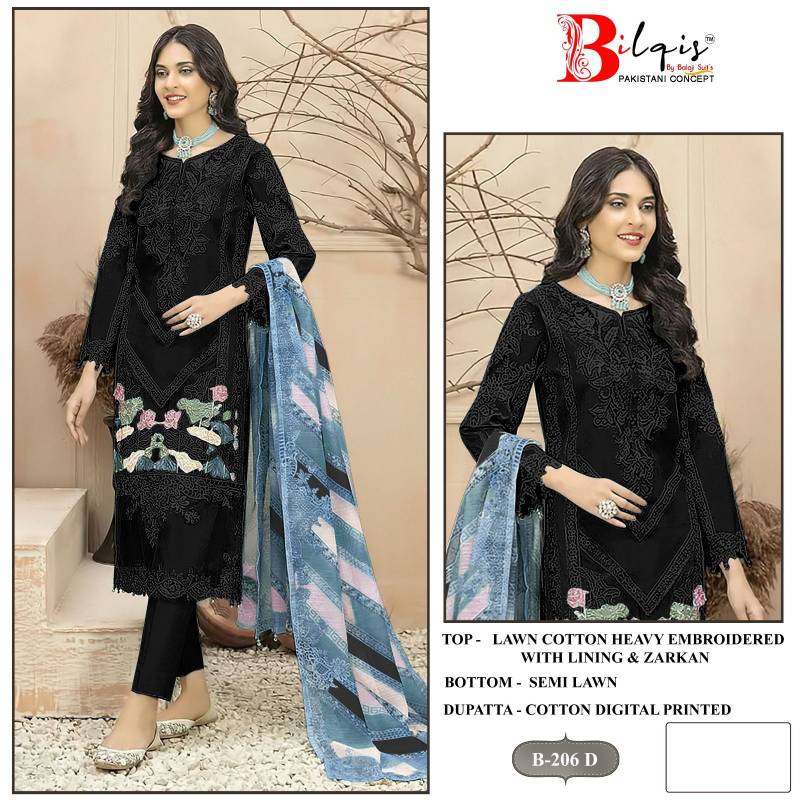 Bilqis B 206 A To D Cambric Lawn Cotton Pakistani Salwar Kameez