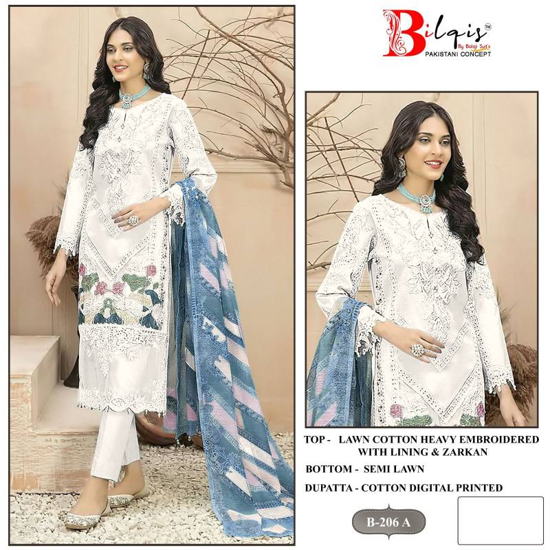 Bilqis B 206 A To D Cambric Lawn Cotton Pakistani Salwar Kameez