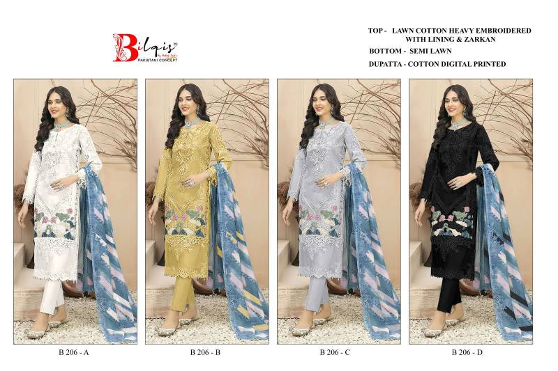 Bilqis B 206 A To D Cambric Lawn Cotton Pakistani Salwar Kameez