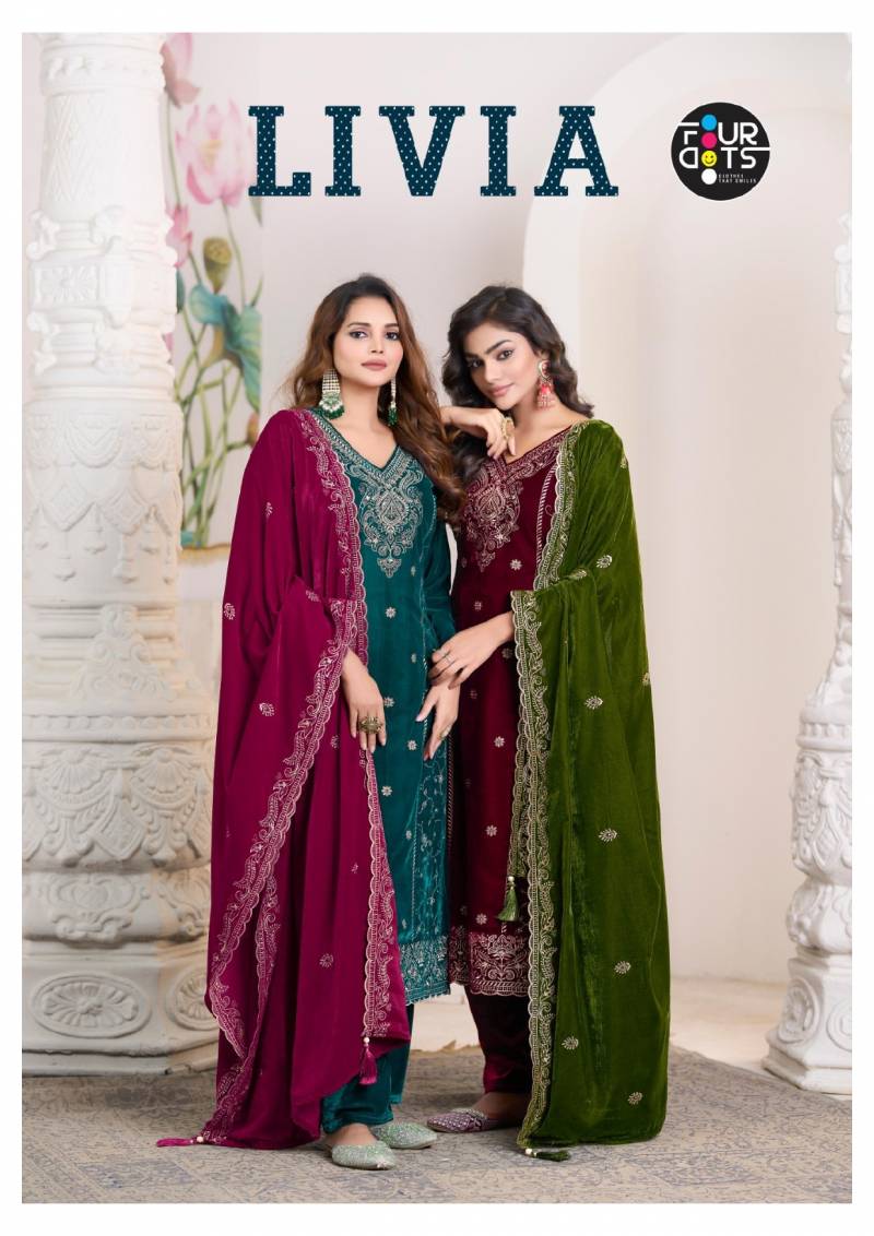 Four Dots Livia Velvet With Work Designer Salwar Kameez Collection