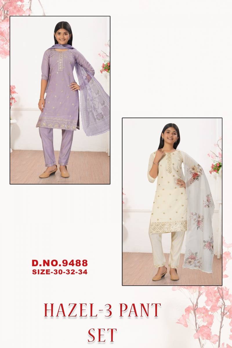 Hazel Vol 3 Pant Set Roman Shimmer Kids Kurti Pant And Dupatta