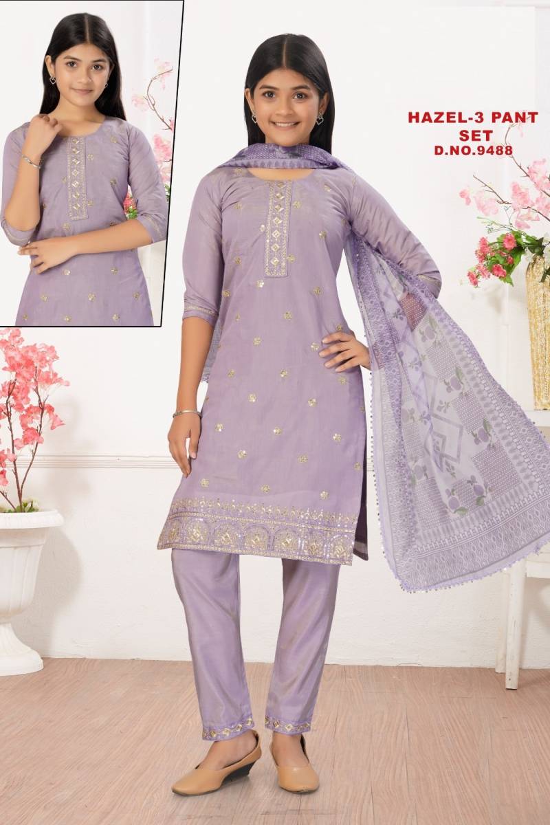 Hazel Vol 3 Pant Set Roman Shimmer Kids Kurti Pant And Dupatta