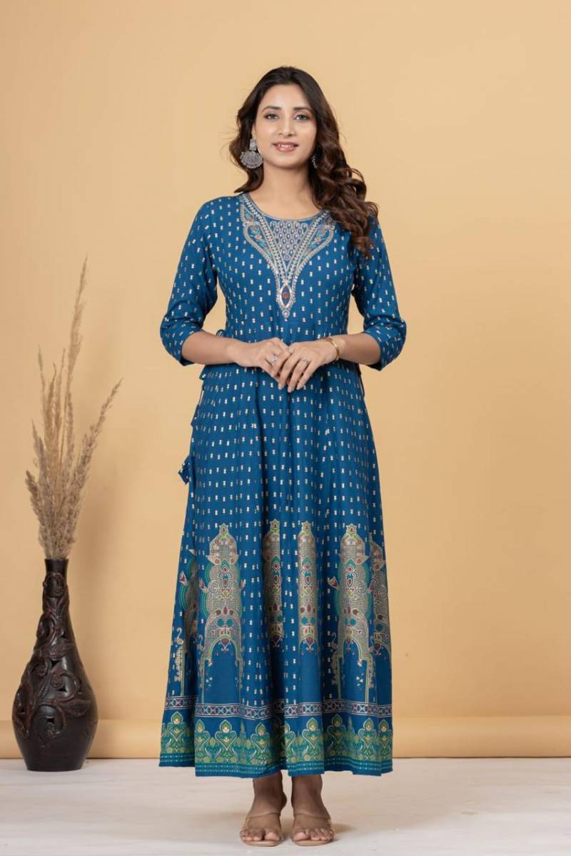 Naisha K 436 Rayon Anarkali Kurti Printed Casual Wear Collection