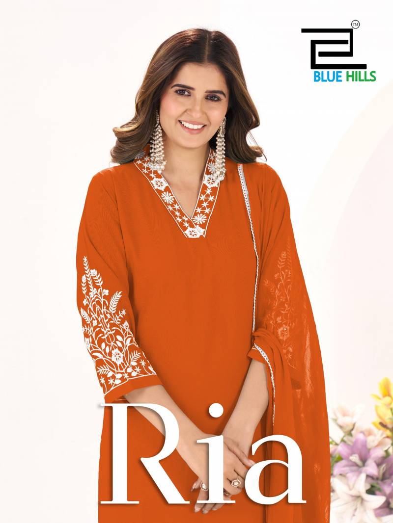 Blue Hills Ria Rayon With Thread Work Kurti Pant And Dupatta