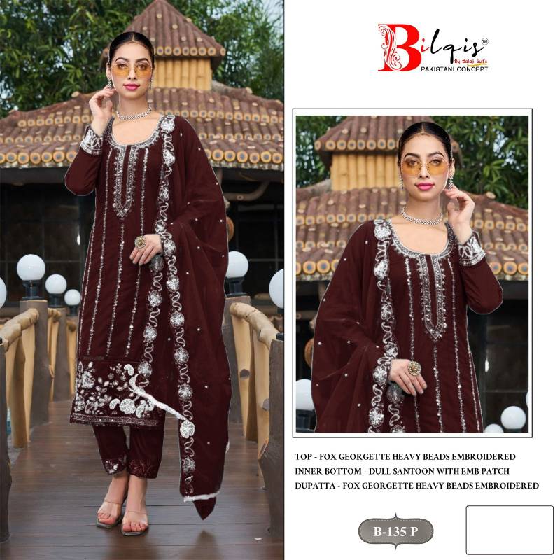 Bilqis B 135 M To P Faux Georgette Embroidered Pakistani Salwar Kameez