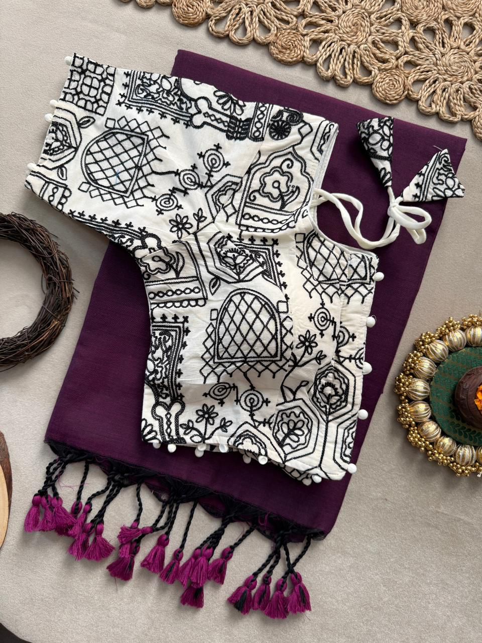 Lekha CF 197 Khadi Cotton Plain Saree With Embroidery Readymade Blouse