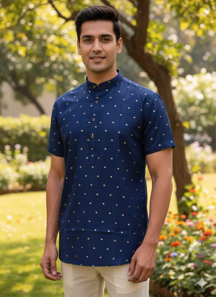 Lekha LI Indian Culture Cotton Silk Butta Half Sleeve Short Kurta