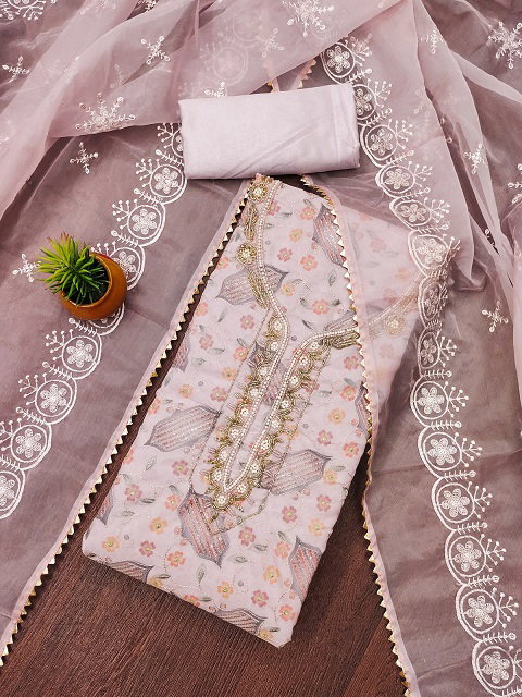 Navya Suit 158 Party Wear Unstitched handworked Organza Silk top with Bottom and Dupatta Suit