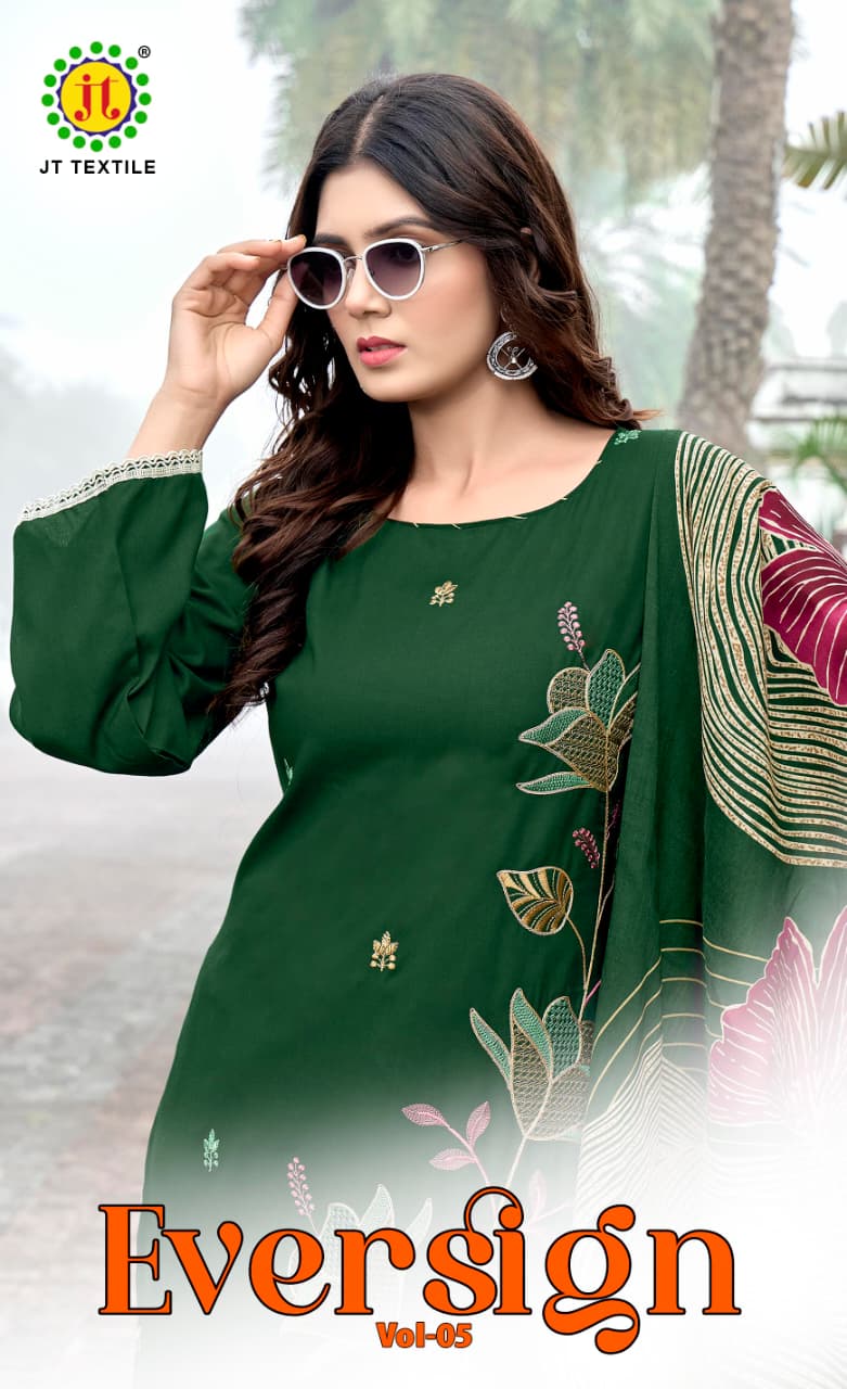 Jt Eversign Vol 5 Rayon Coding Work Designer Dress Material Collection