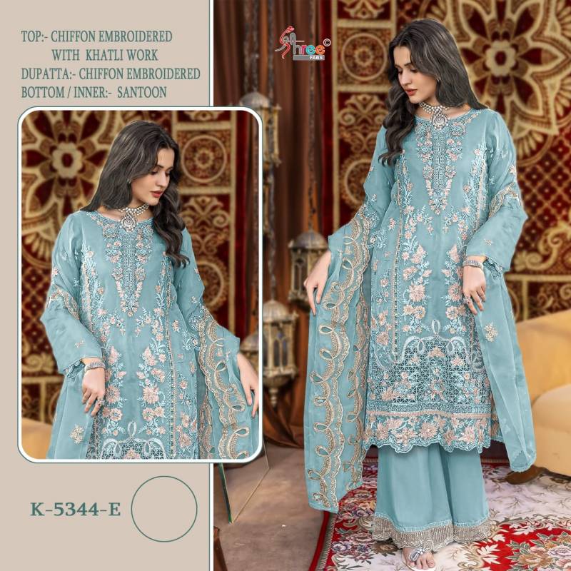 Shree K 5344 E To F Chiffon With Embroidery Pakistani Salwar Suits