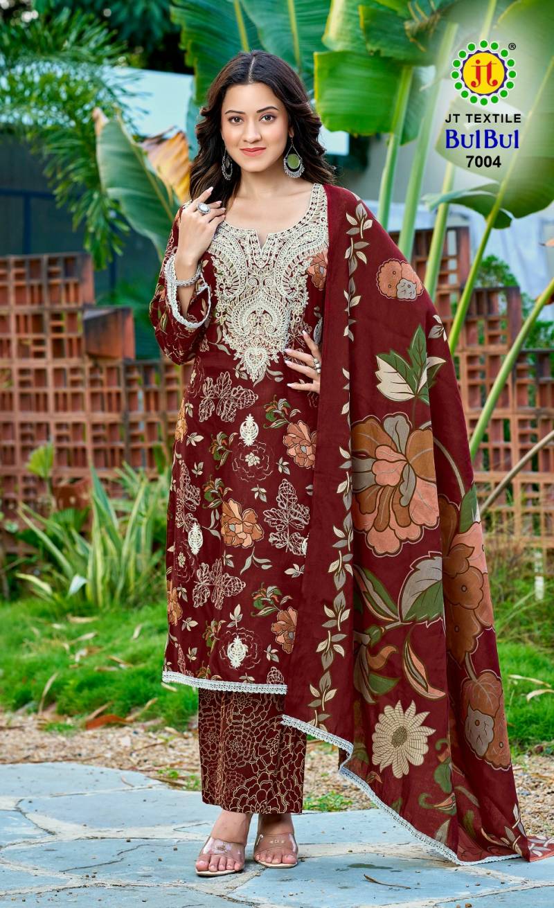 Jt Bulbul Vol 7 Rayon With Embroidery Work Dress Material Collection