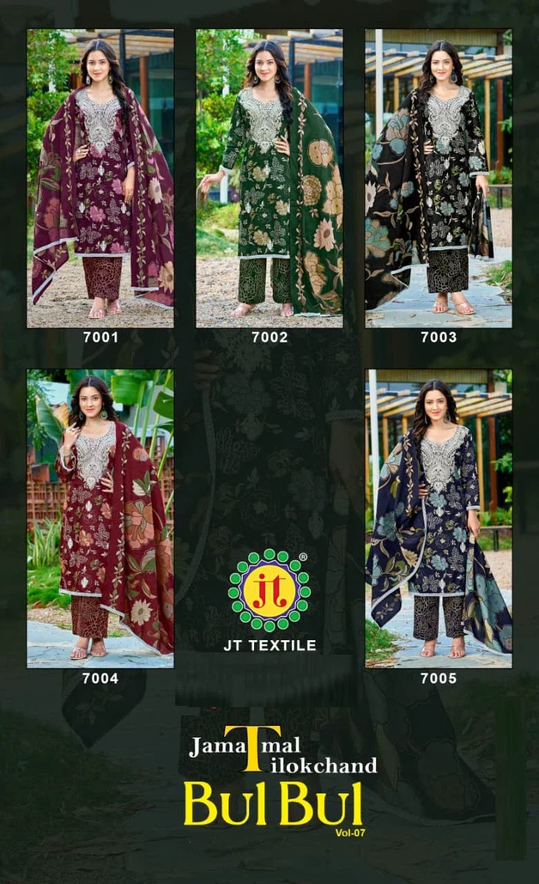 Jt Bulbul Vol 7 Rayon With Embroidery Work Dress Material Collection