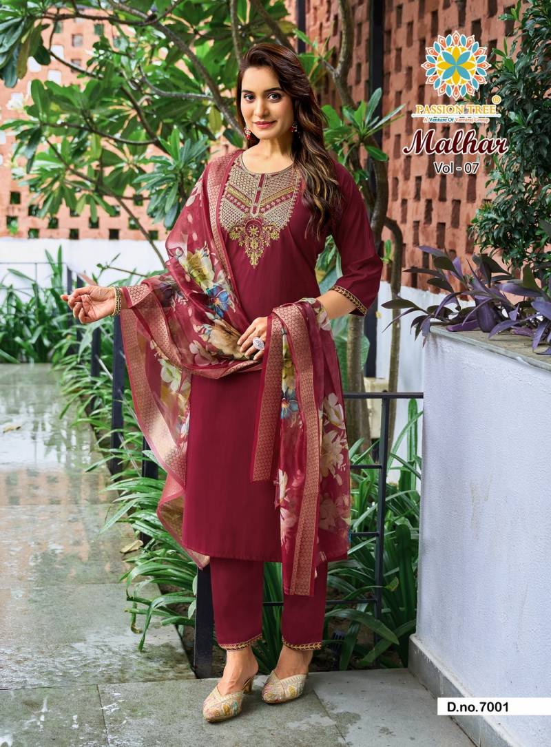 Malhar Vol 7 By Passion Tree Roman Silk Kurti Pant And Dupatta
