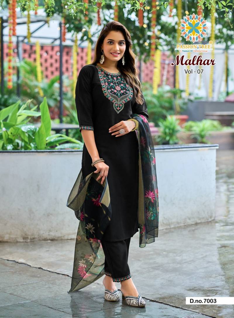 Malhar Vol 7 By Passion Tree Roman Silk Kurti Pant And Dupatta