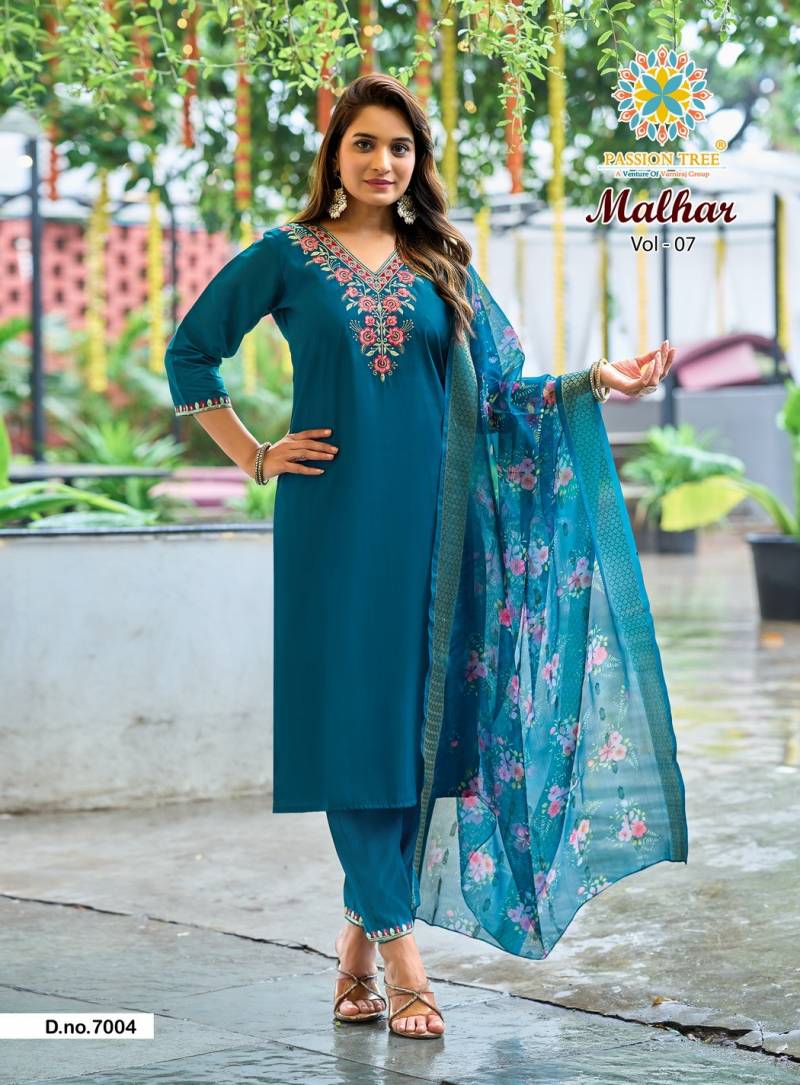 Malhar Vol 7 By Passion Tree Roman Silk Kurti Pant And Dupatta