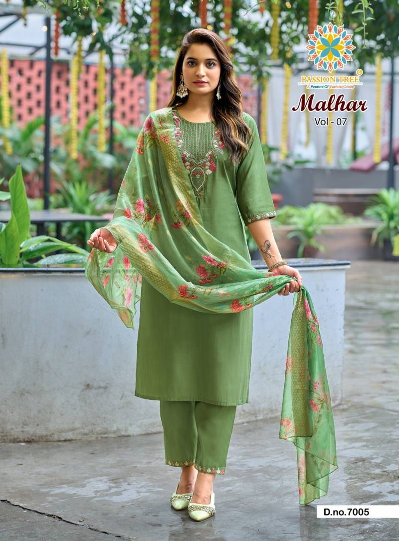 Malhar Vol 7 By Passion Tree Roman Silk Kurti Pant And Dupatta