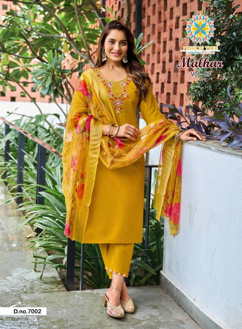 Malhar Vol 7 By Passion Tree Roman Silk Kurti Pant And Dupatta