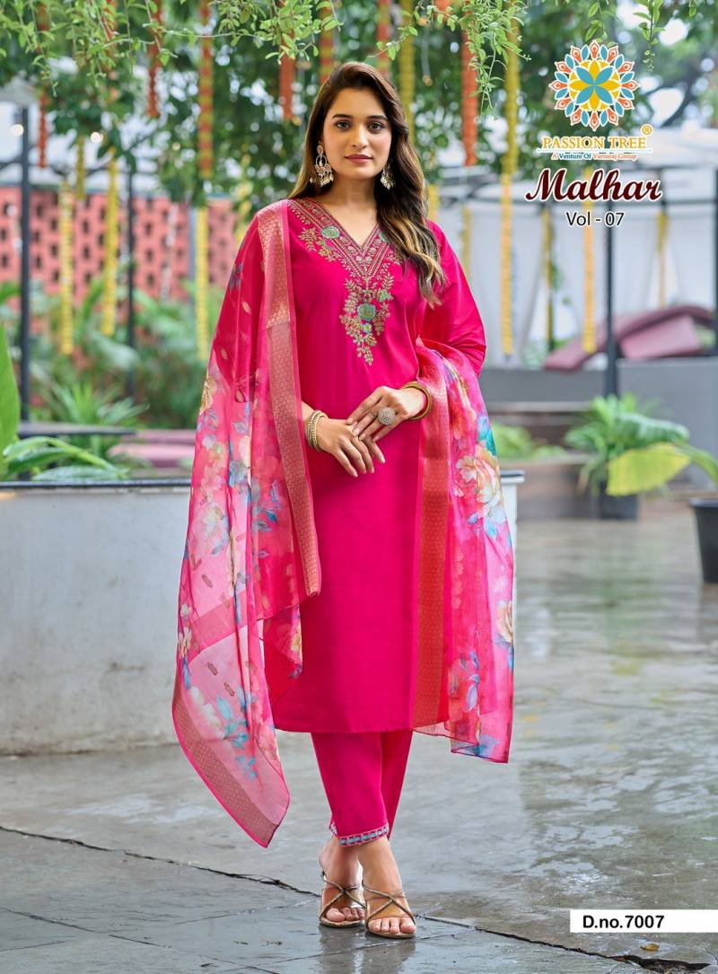 Malhar Vol 7 By Passion Tree Roman Silk Kurti Pant And Dupatta