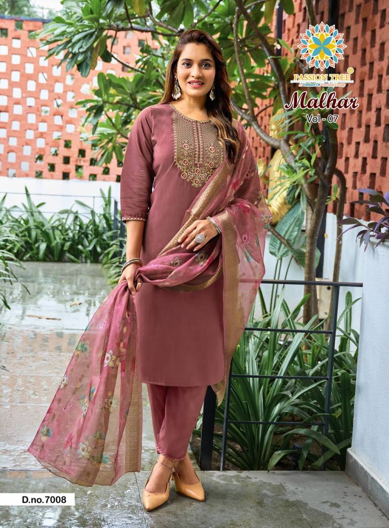 Malhar Vol 7 By Passion Tree Roman Silk Kurti Pant And Dupatta