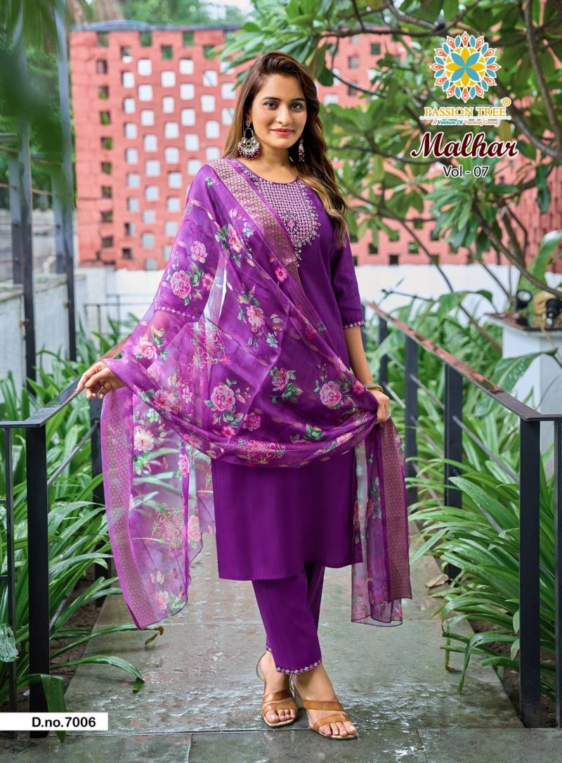 Malhar Vol 7 By Passion Tree Roman Silk Kurti Pant And Dupatta